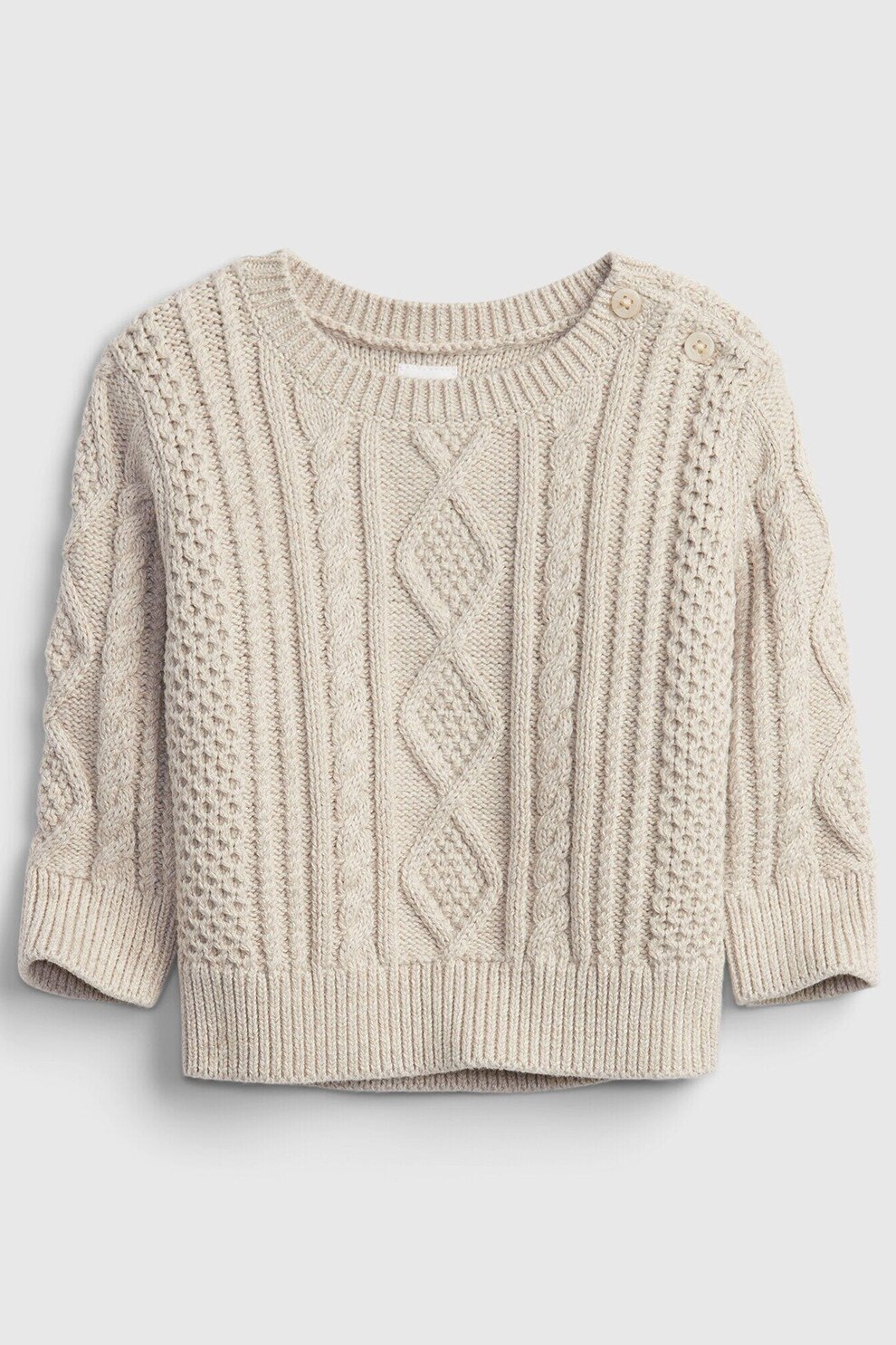 GAP, Pulover cu decolteu la baza gatului si model torsade, Alb prafuit