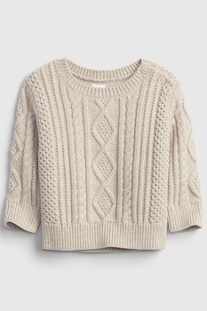 GAP, Pulover cu decolteu la baza gatului si model torsade, Alb prafuit GAP, Pulover cu decolteu la baza gatului si model torsade, Alb prafuit