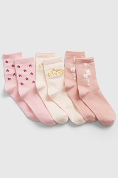 GAP, Set de sosete scurte cu imprimeu grafic - 3 perechi, Roz pastel/Roz somon GAP, Set de sosete scurte cu imprimeu grafic - 3 perechi, Roz pastel/Roz somon