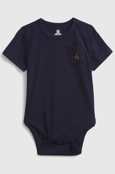 GAP, Body de bumbac organic cu buzunar pe piept, Bleumarin inchis GAP, Body de bumbac organic cu buzunar pe piept, Bleumarin inchis