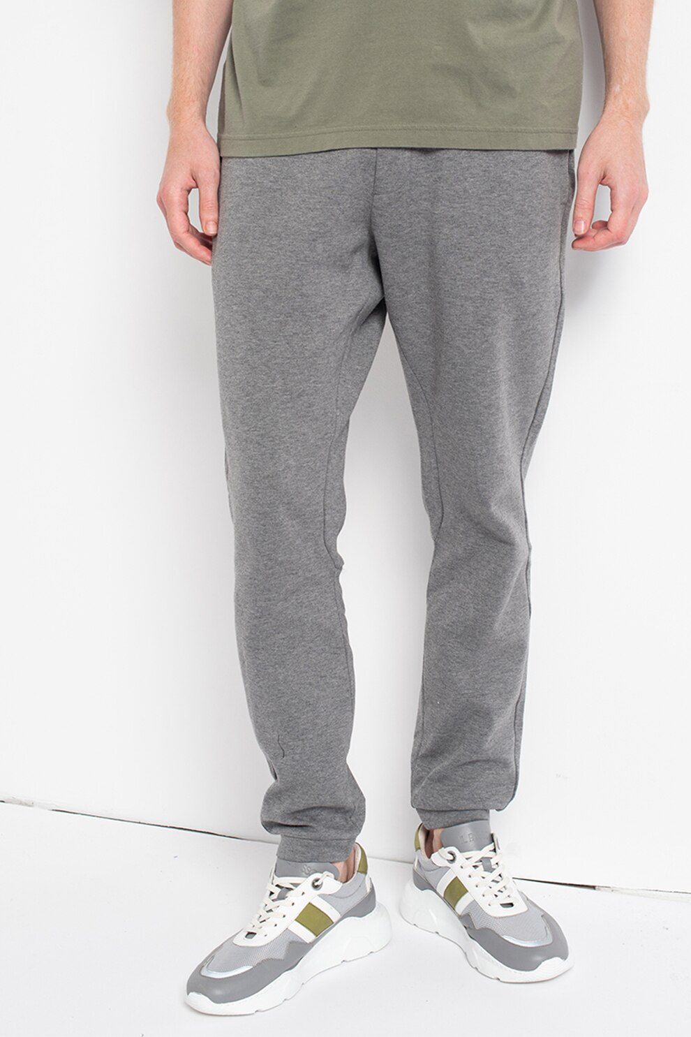 GAP, Pantaloni sport din amestec de bumbac cu buzunare laterale, Gri inchis melange