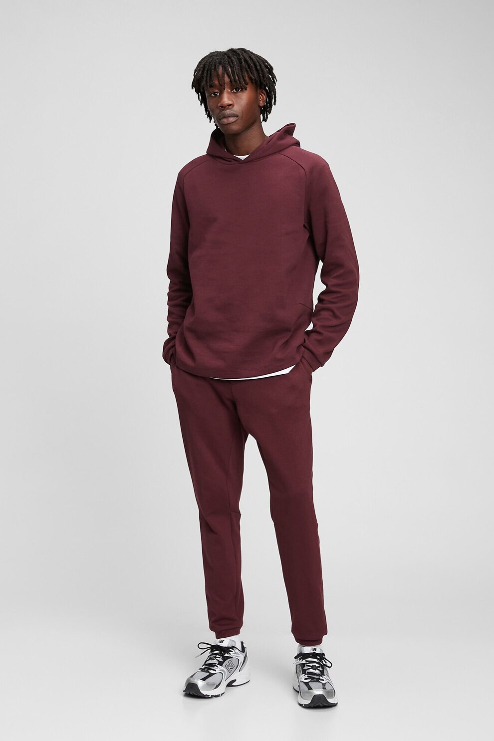 GAP, Pantaloni sport din amestec de bumbac cu buzunare laterale, Rosu inchis