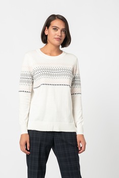 GAP, Pulover de bumbac cu model geometric, Alb/Maro taupe deschis/Gri GAP, Pulover de bumbac cu model geometric, Alb/Maro taupe deschis/Gri