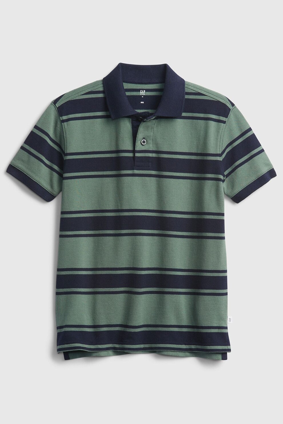 GAP, Tricou polo de bumbac organic cu model in dungi, Verde sparanghel/bleumarin inchis