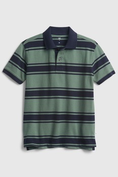 GAP, Tricou polo de bumbac organic cu model in dungi, Verde sparanghel/bleumarin inchis GAP, Tricou polo de bumbac organic cu model in dungi, Verde sparanghel/bleumarin inchis