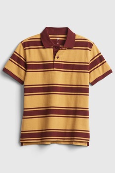 GAP, Tricou polo de bumbac organic cu model in dungi, galben, rosu Bordeaux GAP, Tricou polo de bumbac organic cu model in dungi, galben, rosu Bordeaux