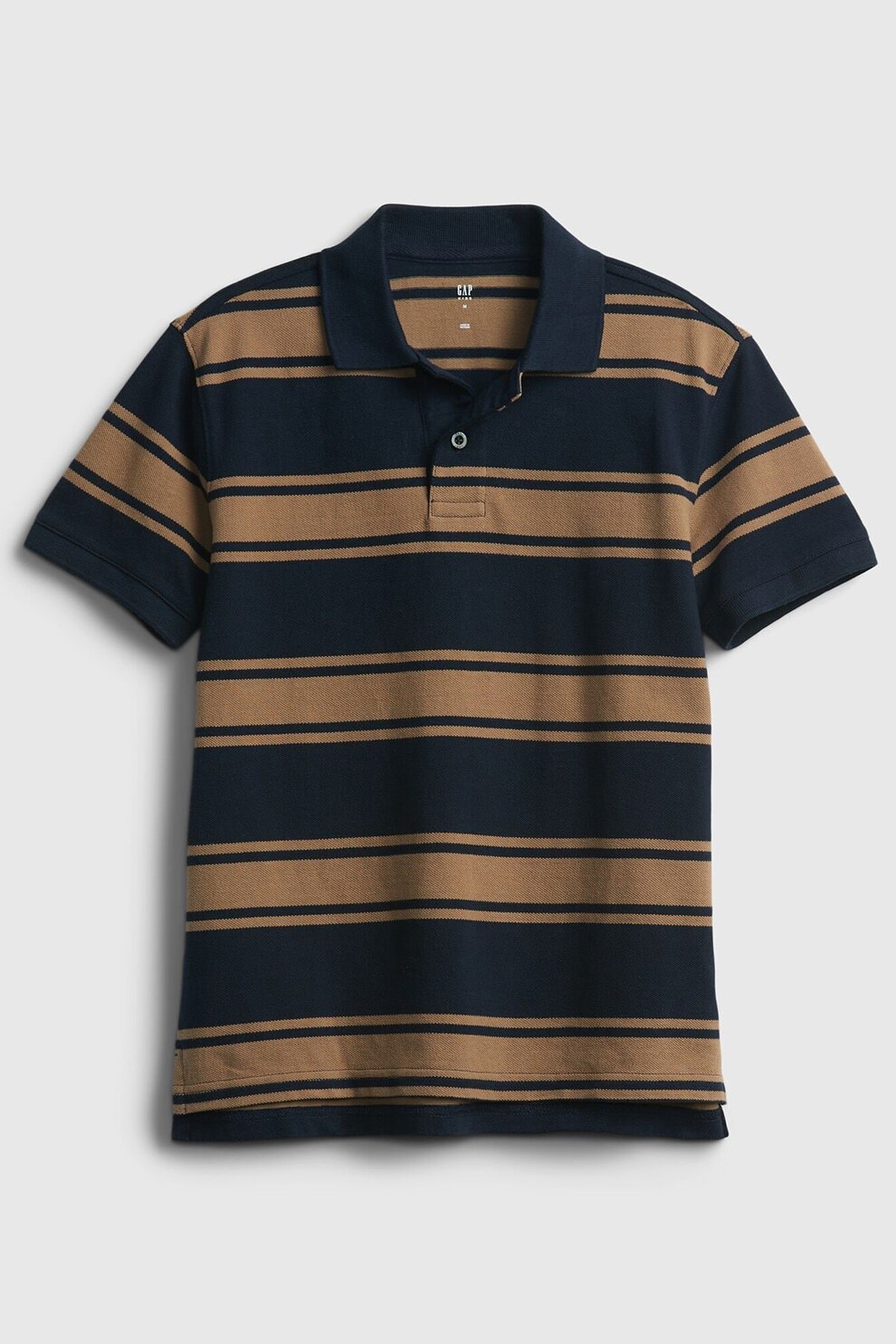 GAP, Tricou polo de bumbac organic cu model in dungi, Bleumarin inchis/Maro camel