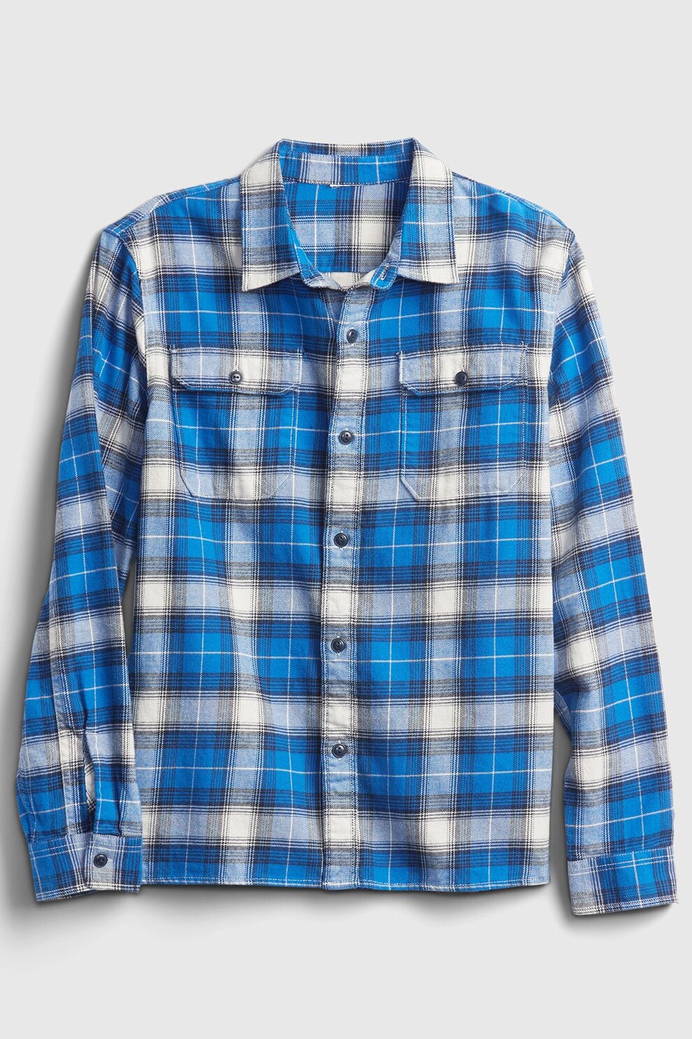 GAP, Camasa de bumbac organic cu model in carouri, albastru, alb, gri deschis