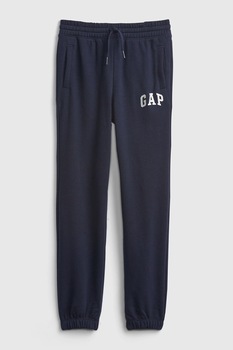 GAP, Pantaloni sport slim fit cu imprimeu logo, Bleumarin inchis GAP, Pantaloni sport slim fit cu imprimeu logo, Bleumarin inchis