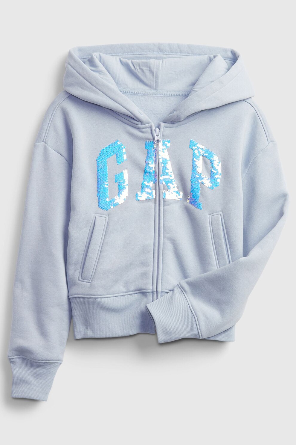GAP, Hanorac cu fermoar si logo cu paiete, Albastru pastel