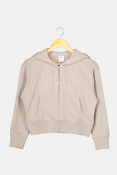 GAP, Hanorac cu fermoar si logo, Maro taupe/Alb GAP, Hanorac cu fermoar si logo, Maro taupe/Alb