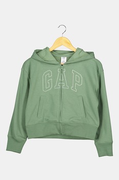 GAP, Hanorac cu fermoar si logo, Verde feriga GAP, Hanorac cu fermoar si logo, Verde feriga