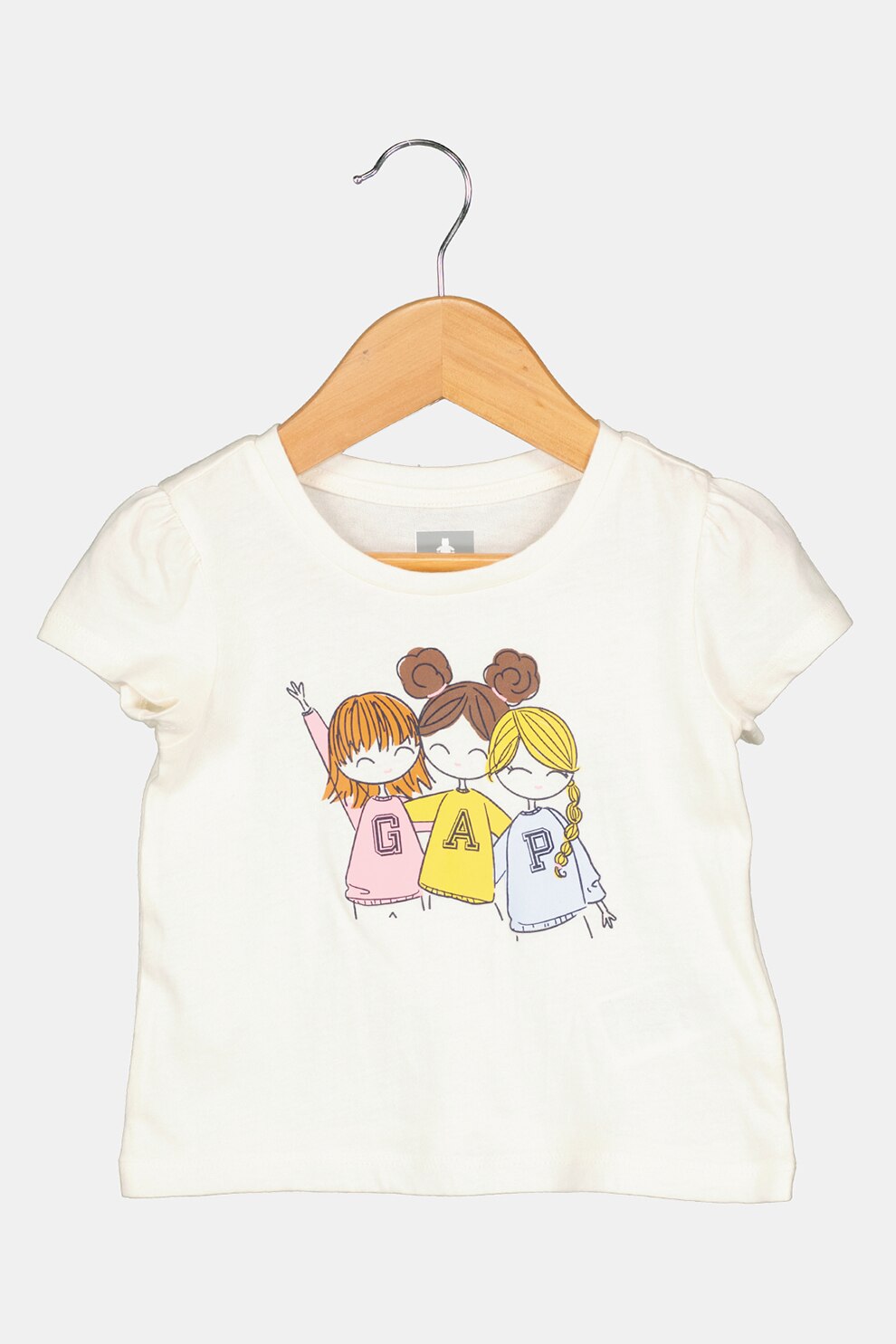 GAP, Tricou din bumbac organic cu imprimeu logo, Alb prafuit/oranj/albastru prafuit