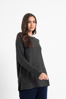 United Colors of Benetton, Bluza sport relaxed fit cu slituri laterale, Gri antracit United Colors of Benetton, Bluza sport relaxed fit cu slituri laterale, Gri antracit