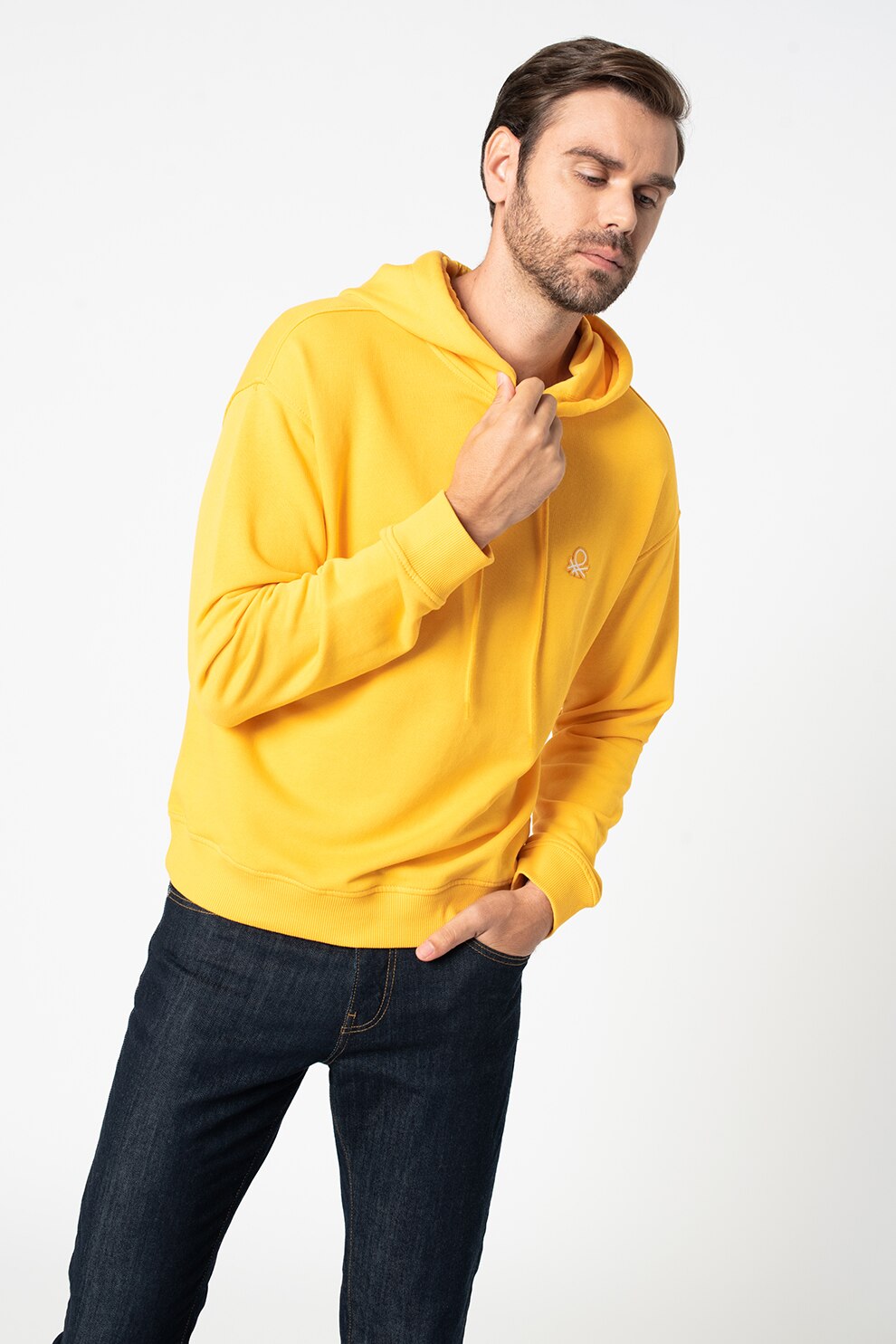 United Colors of Benetton, Hanorac de bumbac cu logo pe piept, Galben sofran