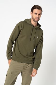 United Colors of Benetton, Hanorac de bumbac cu logo pe piept, Verde militar United Colors of Benetton, Hanorac de bumbac cu logo pe piept, Verde militar