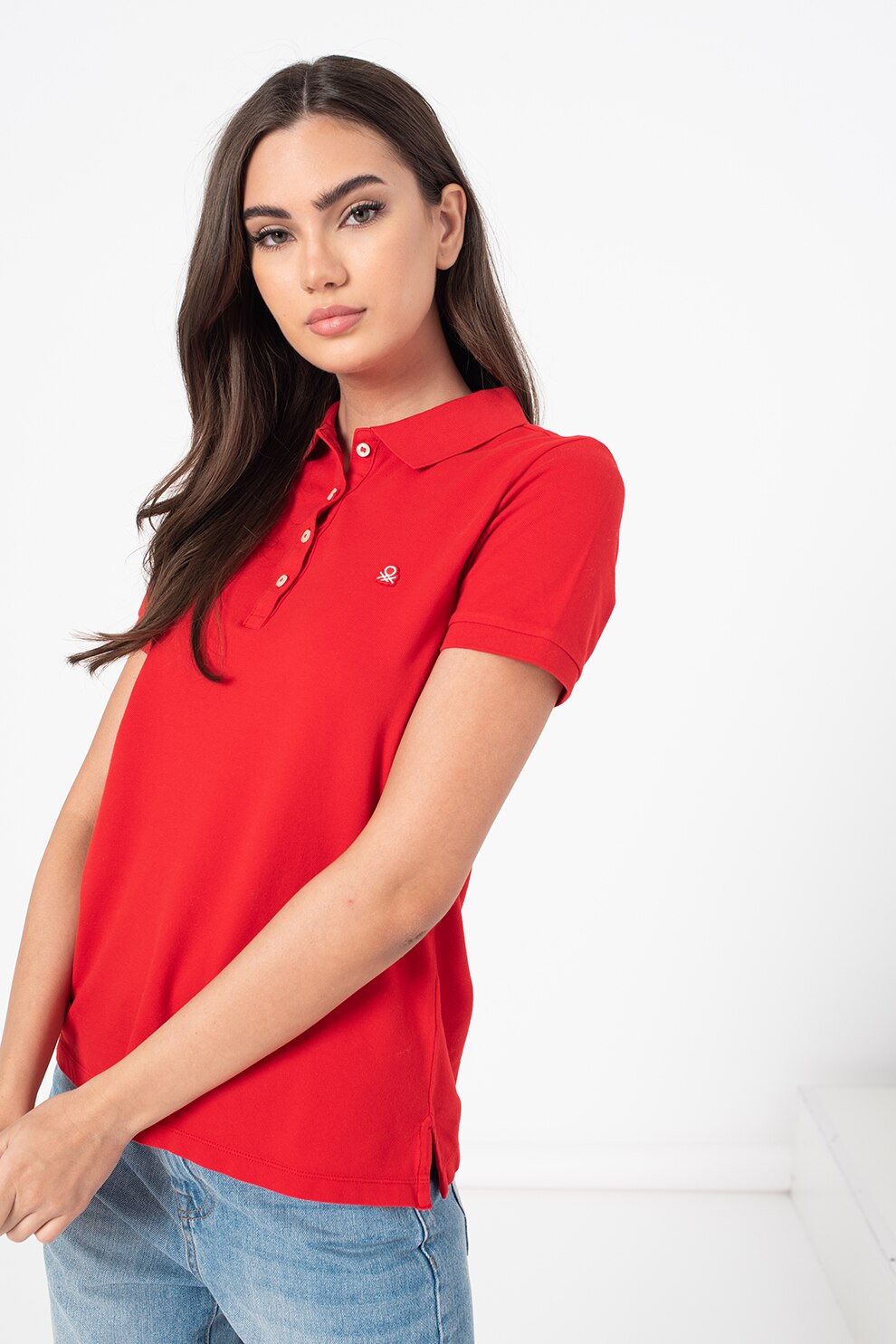 United Colors of Benetton, Tricou polo cu broderie logo discreta pe piept, Rosu