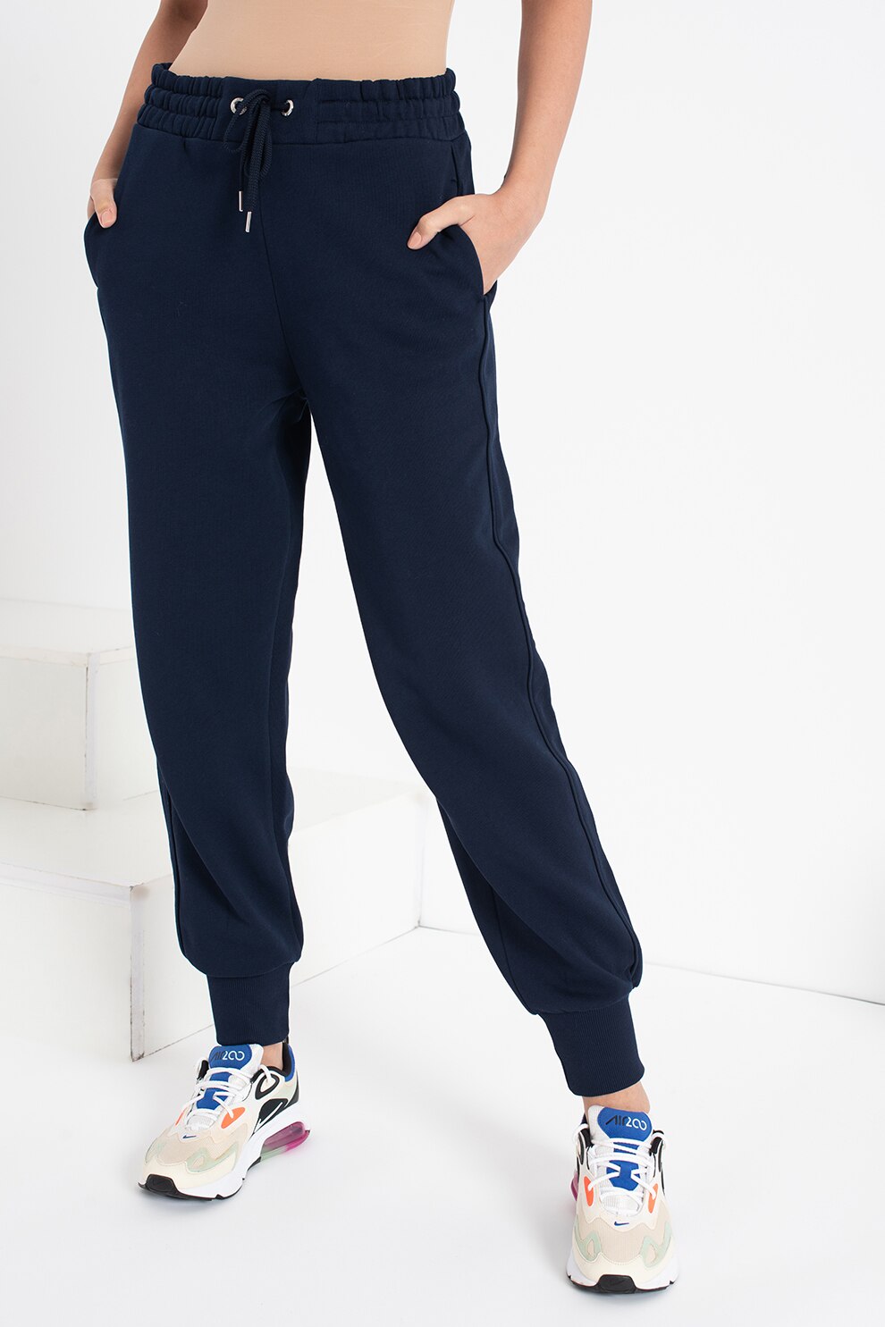 United Colors of Benetton, Pantaloni sport cu croiala conica si snur de ajustare, Bleumarin