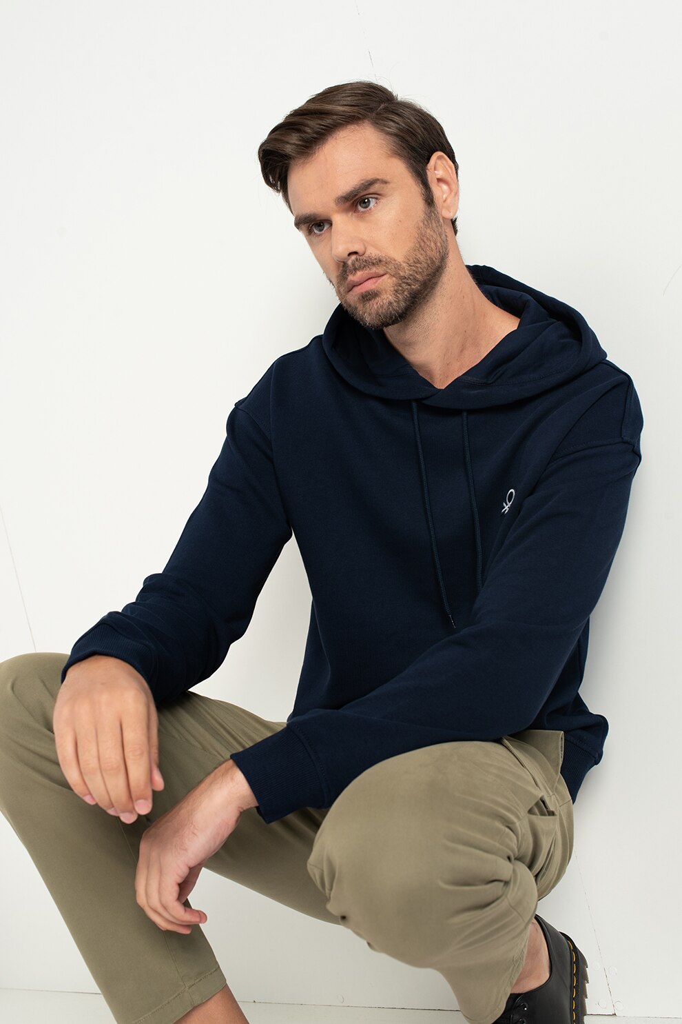 United Colors of Benetton, Hanorac de bumbac cu logo pe piept, Bleumarin