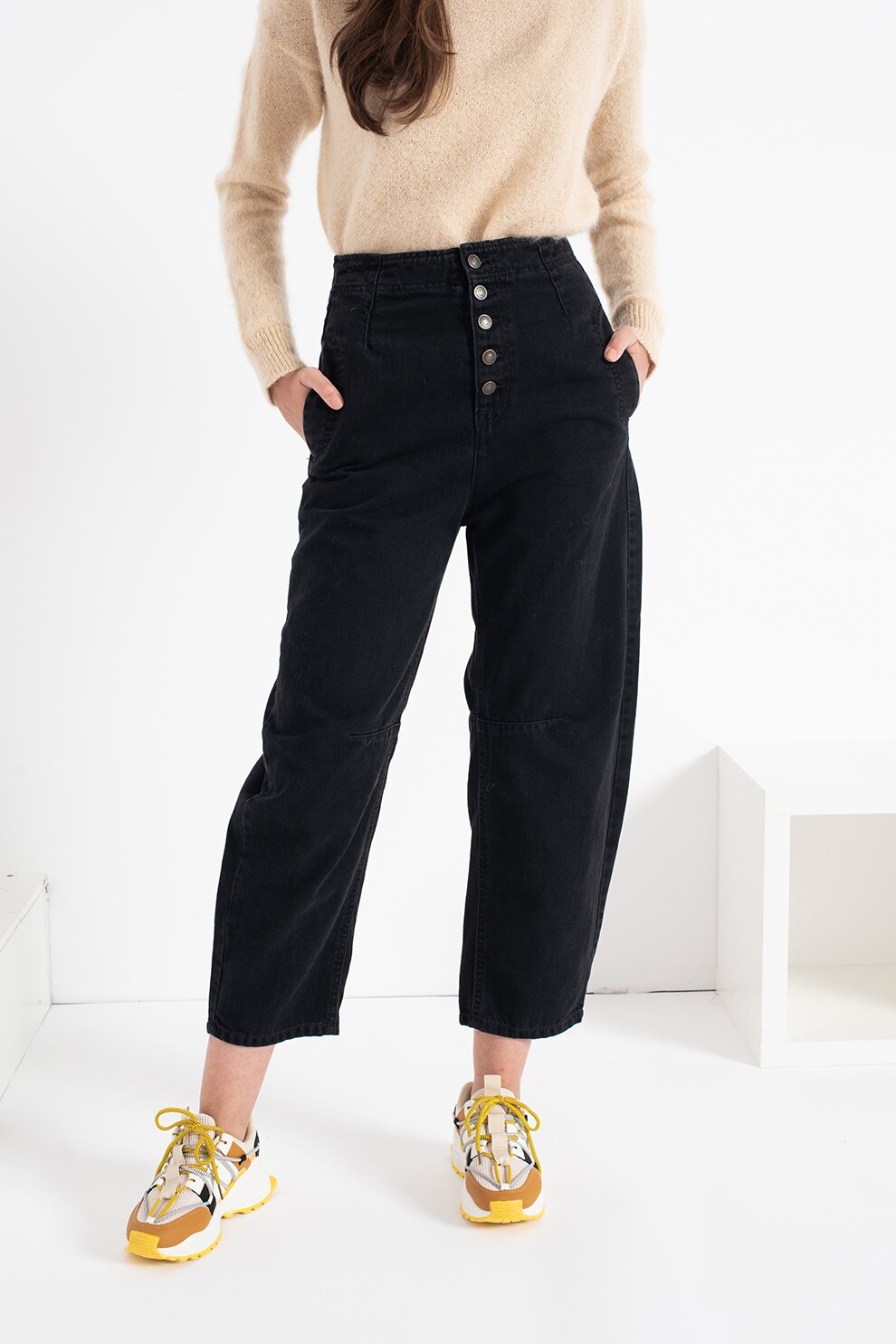 United Colors of Benetton, Blugi crop Jane, Negru