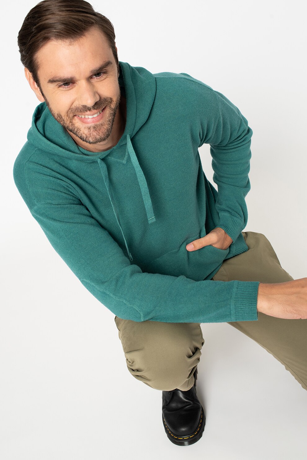 United Colors of Benetton, Pulover din amestec de lana cu gluga, Verde