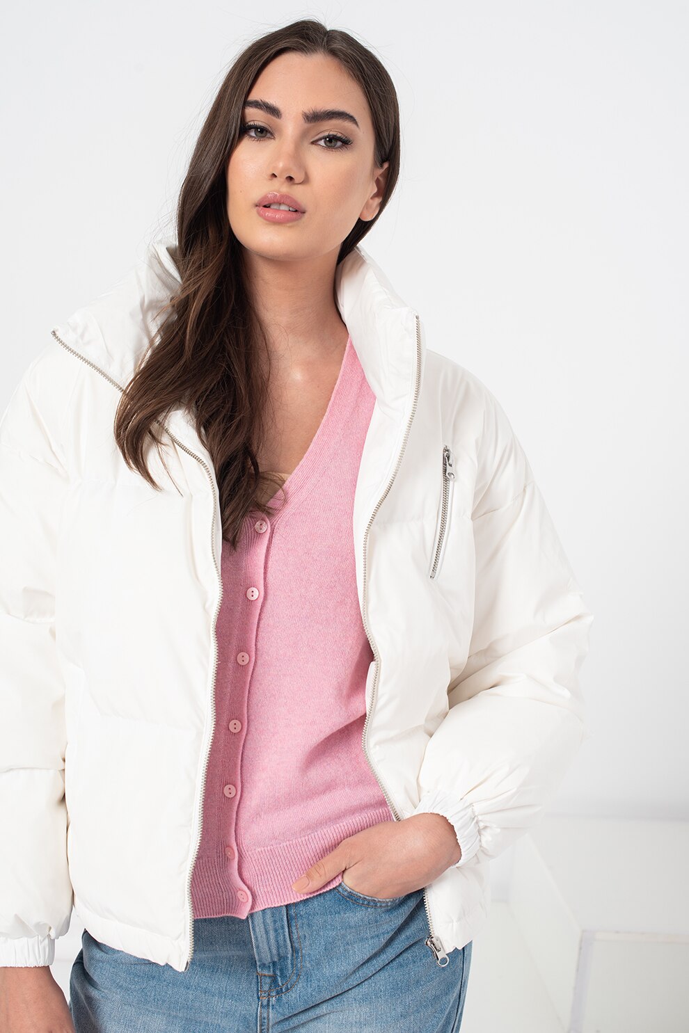 United Colors of Benetton, Geaca lejera cu umplutura de puf, Alb