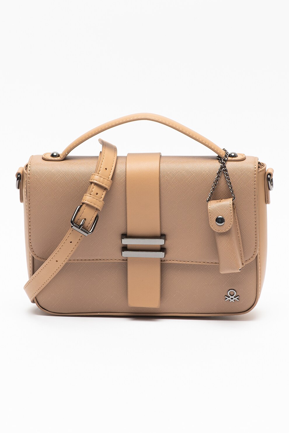 United Colors of Benetton, Geanta crossbody de piele ecologica saffiano, Taupe