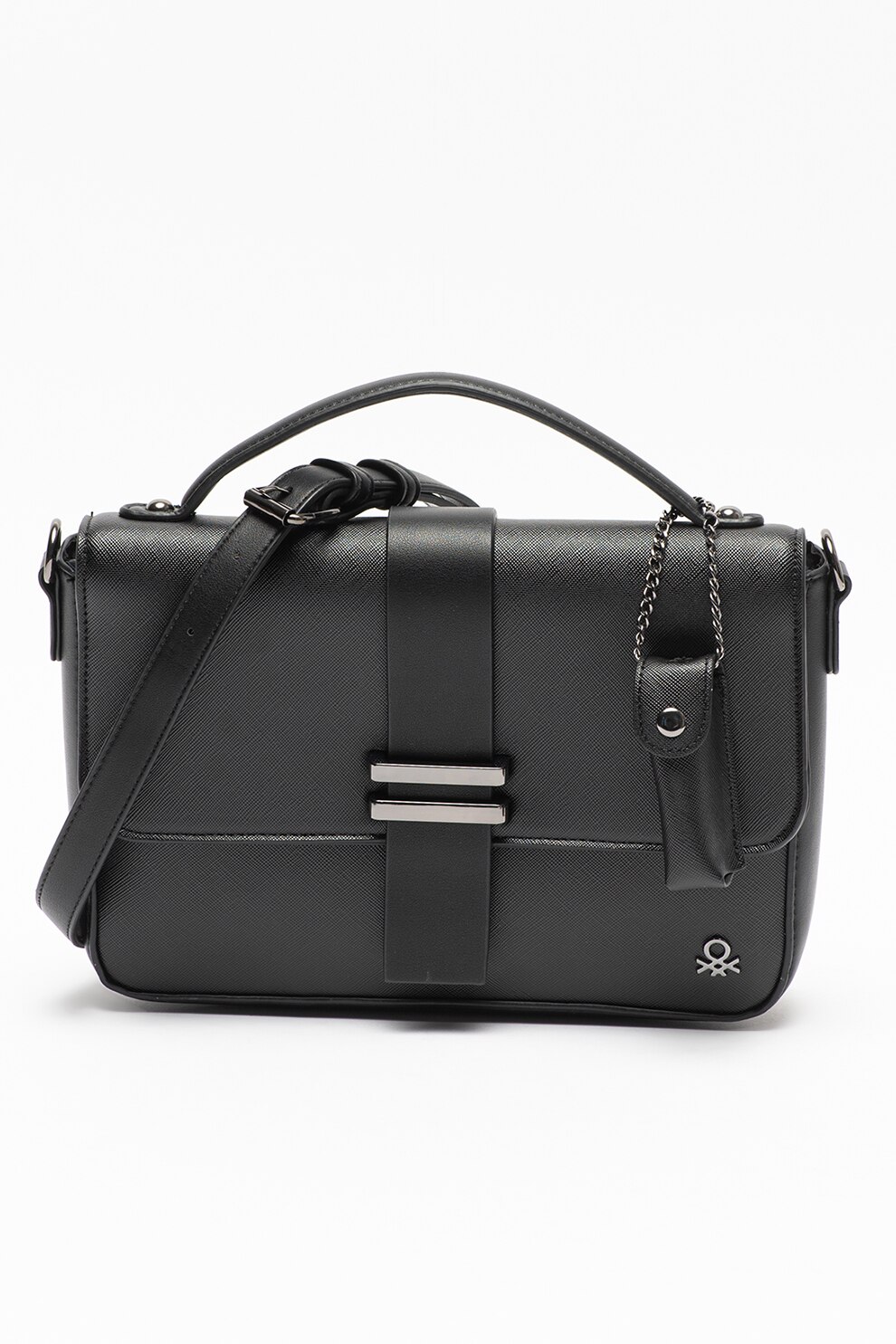 United Colors of Benetton, Geanta crossbody de piele ecologica saffiano, Negru/Print