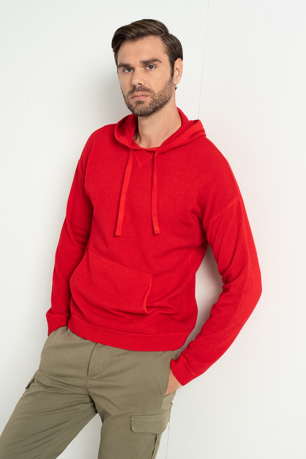 United Colors of Benetton, Pulover din amestec de lana cu gluga, Rosu