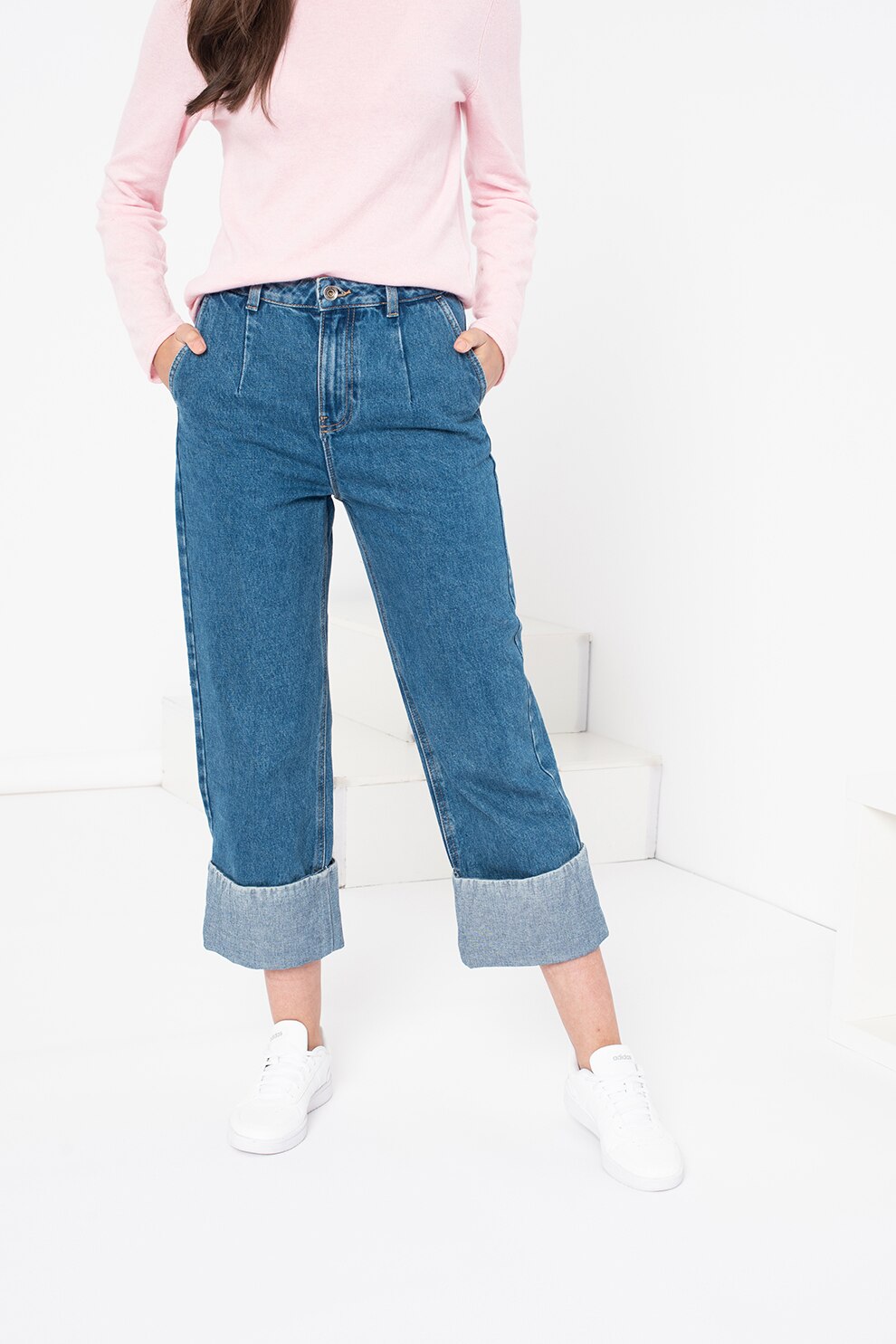 United Colors of Benetton, Blugi crop cu croiala ampla Teddy Lady, Albastru
