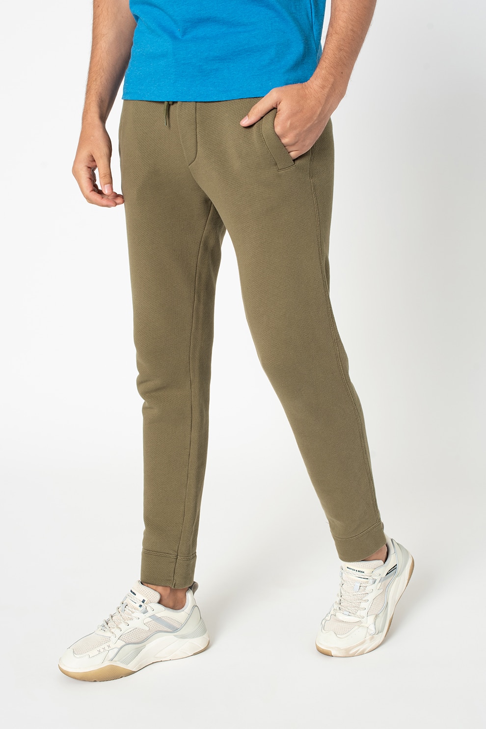United Colors of Benetton, Pantaloni sport slim fit de bumbac, Verde feriga