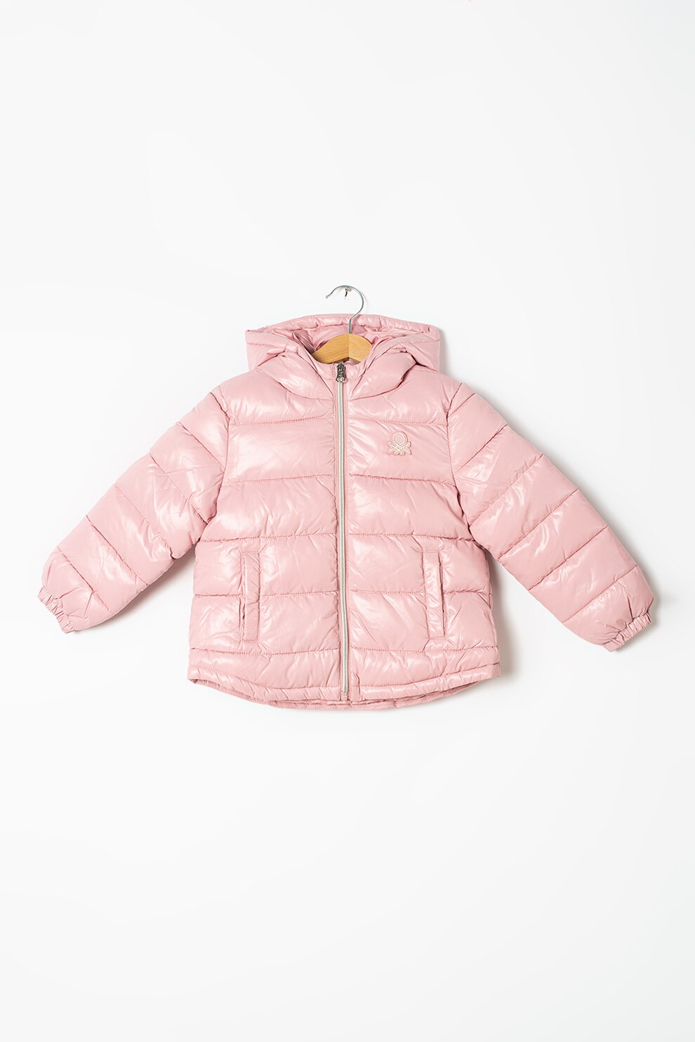 United Colors of Benetton, Jacheta cu gluga si aspect matlasat, Roz pal