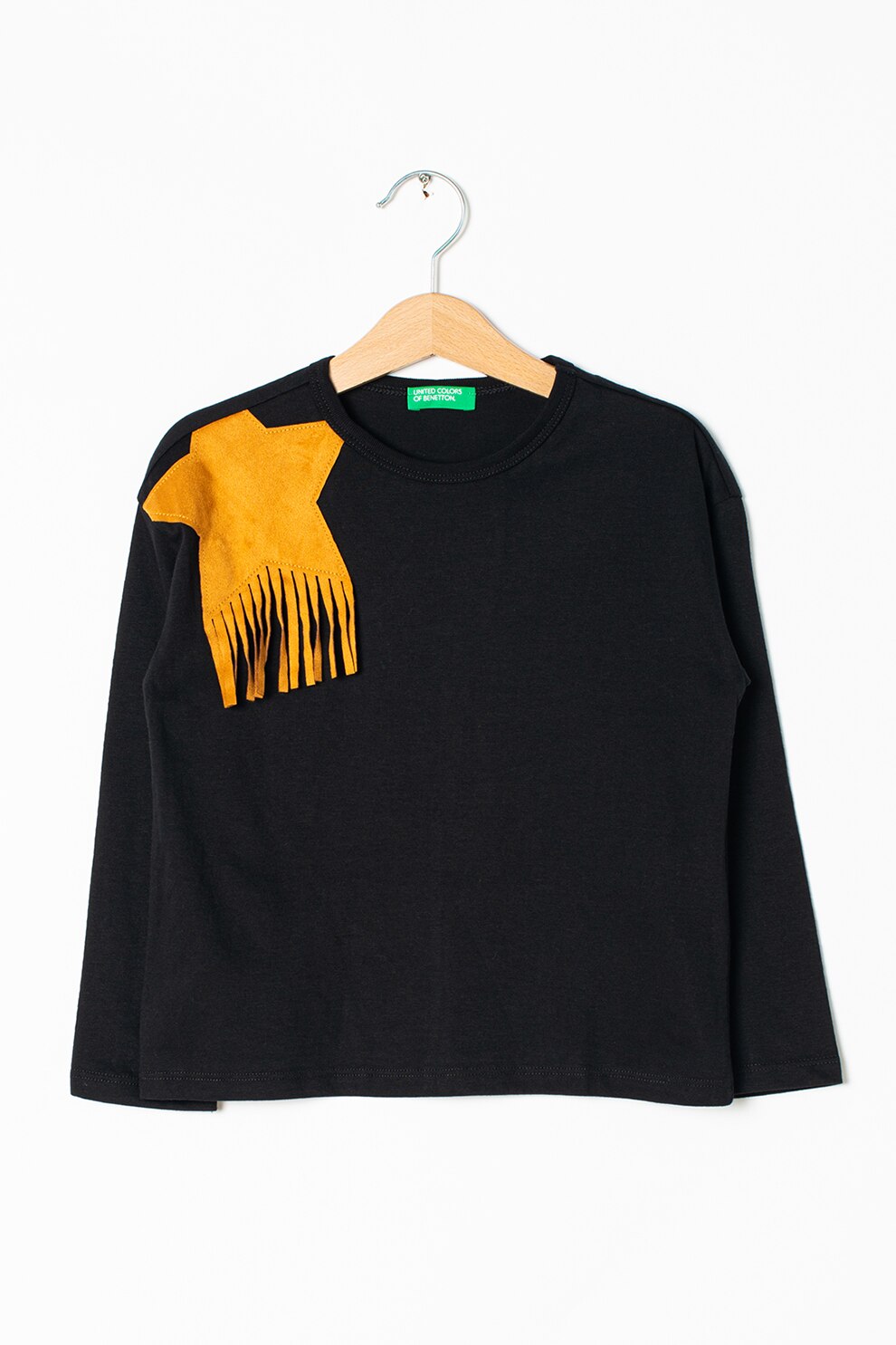 United Colors of Benetton, Bluza din bumbac cu decolteu la baza gatului, Albastru