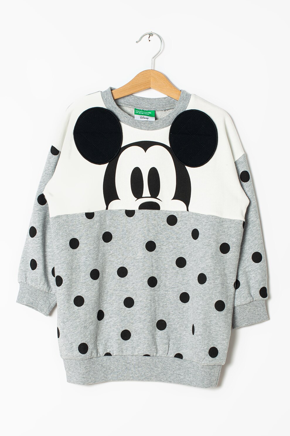 United Colors of Benetton, Bluza sport supradimensionata cu Mickey Mouse, Gri melange