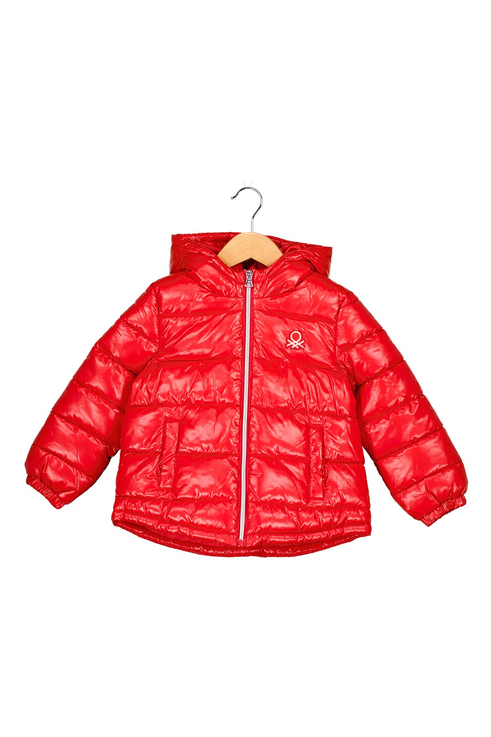 United Colors of Benetton, Jacheta cu gluga si aspect matlasat, Rosu