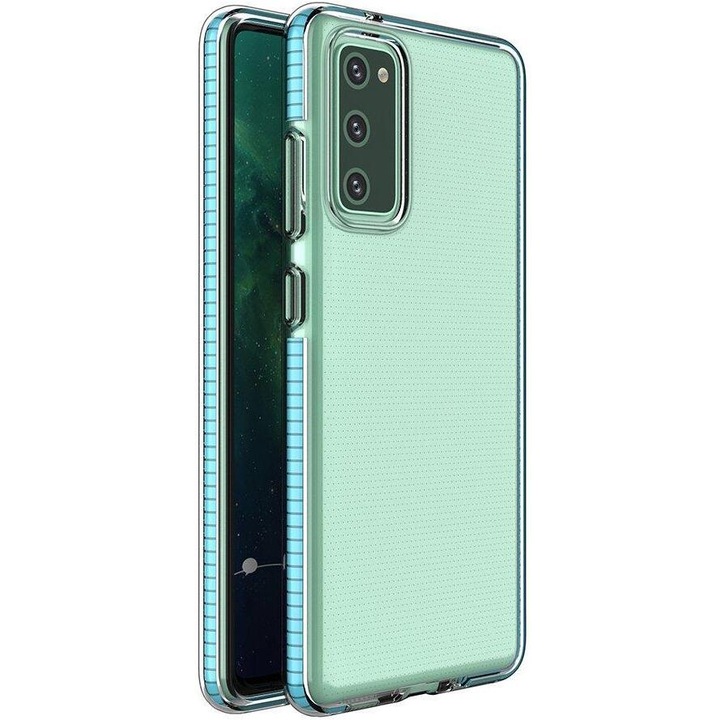 Калъф Spring Case clear TPU с цветна рамка за Samsung Galaxy A02s EU, светлосин