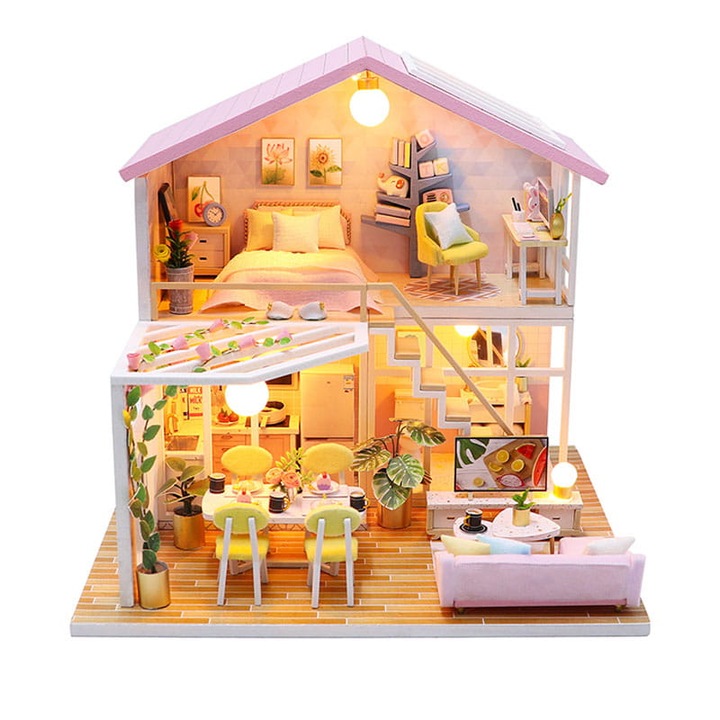 Макет къща за сглобяване Habarri, LED крушки, Многоцветен, 30 x 20 x 22 см