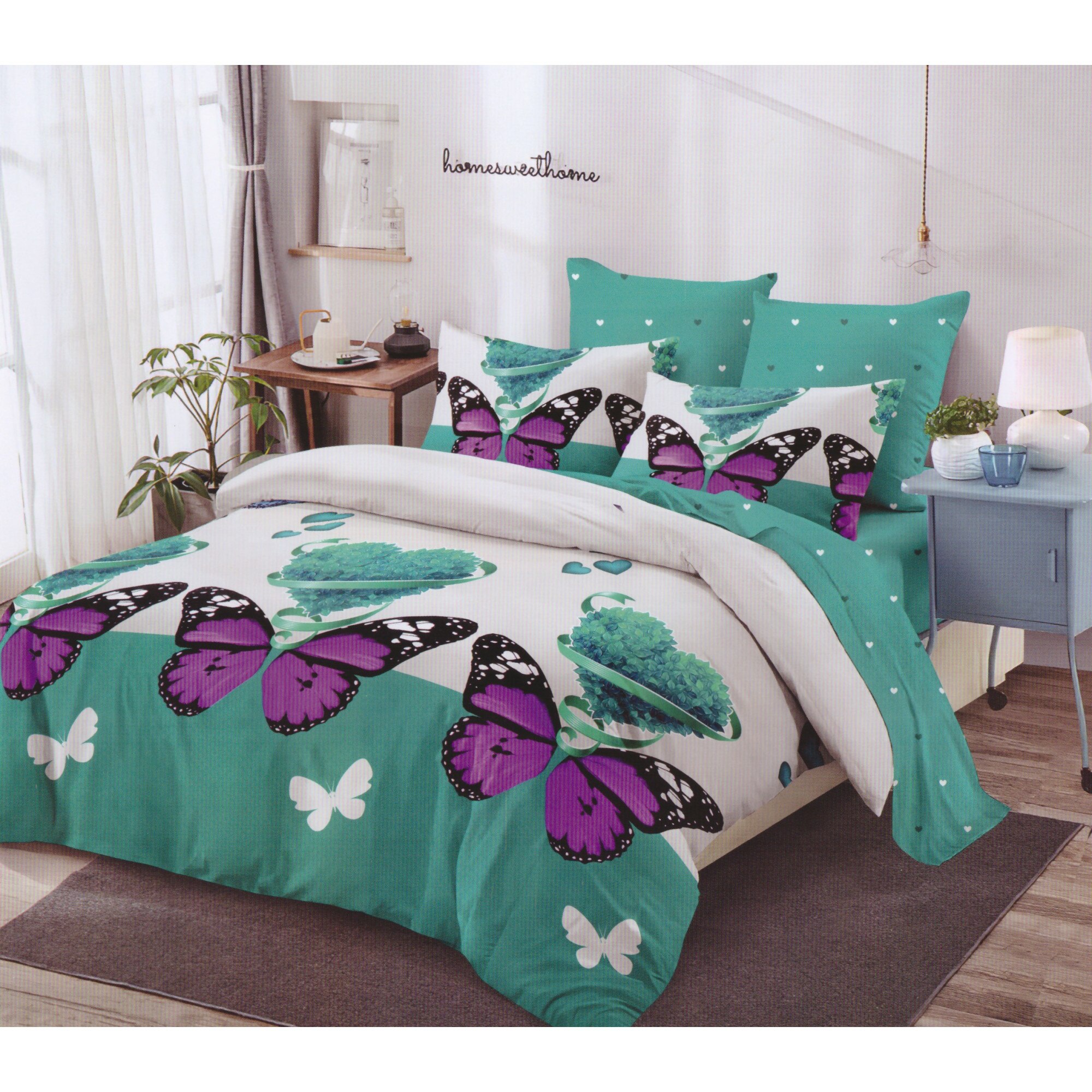 Set 6 piese, Lenjerie de pat dublu din bumbac FINET, multicolor - LFP114