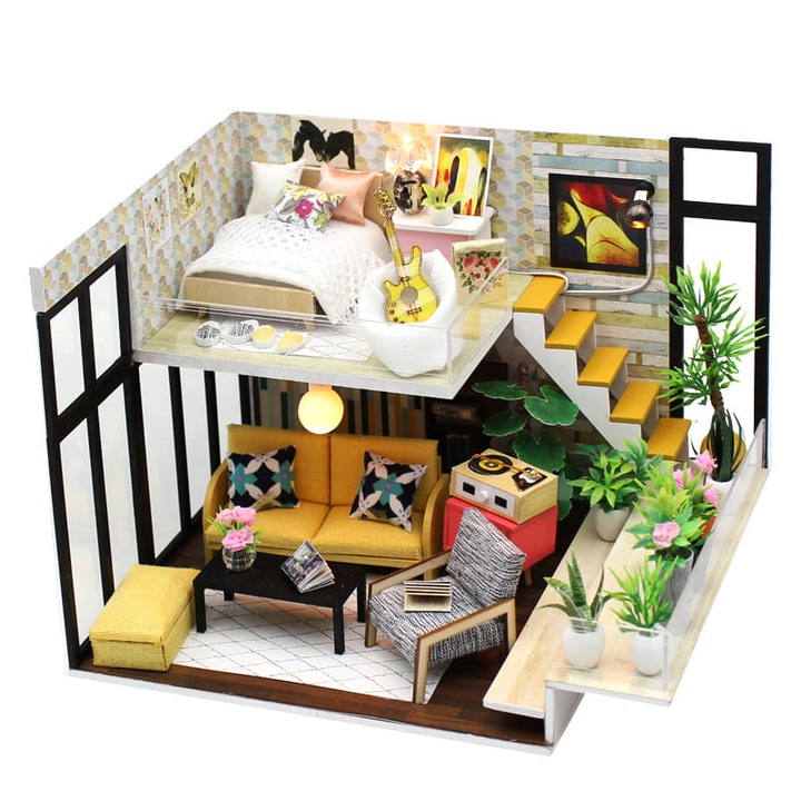 Макет на къща Habarri, За сглобяване, LED крушки, Многоцветен, 21 x 15,5 x 15 см