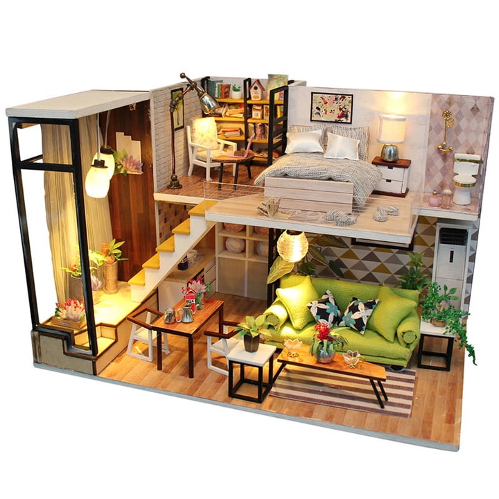 Макет къща за сглобяване Habarri, LED крушки, Многоцветен, 26,1 x 20,1 x 16,6 см