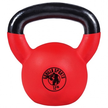 Gantera kettlebell de fier acoperit cu cauciuc, Gorilla Sports, 24Kg, Negru-Rosu Gantera kettlebell de fier acoperit cu cauciuc, Gorilla Sports, 24Kg, Negru-Rosu