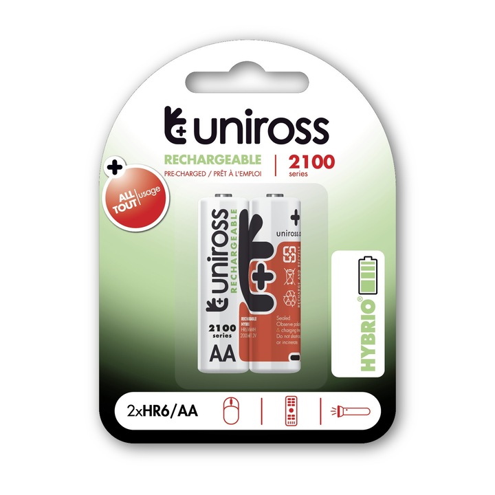 Акумулаторни батерии Uniross NiMH AA, 2100, Блистер, 2бр