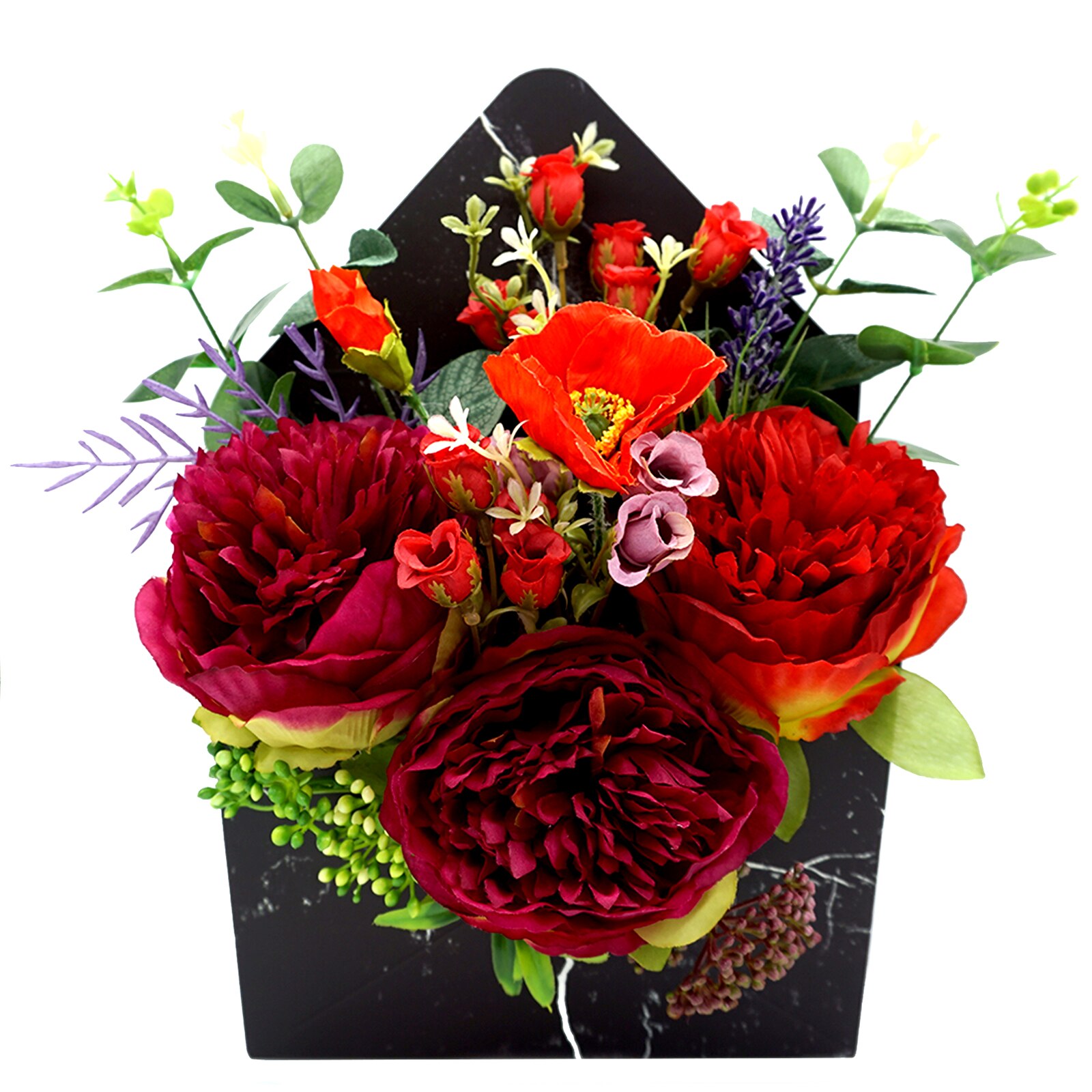 Aranjament floral aniversar, plic, din flori de matase, Regalo - Rock and roll, 19 flori, 30 cm