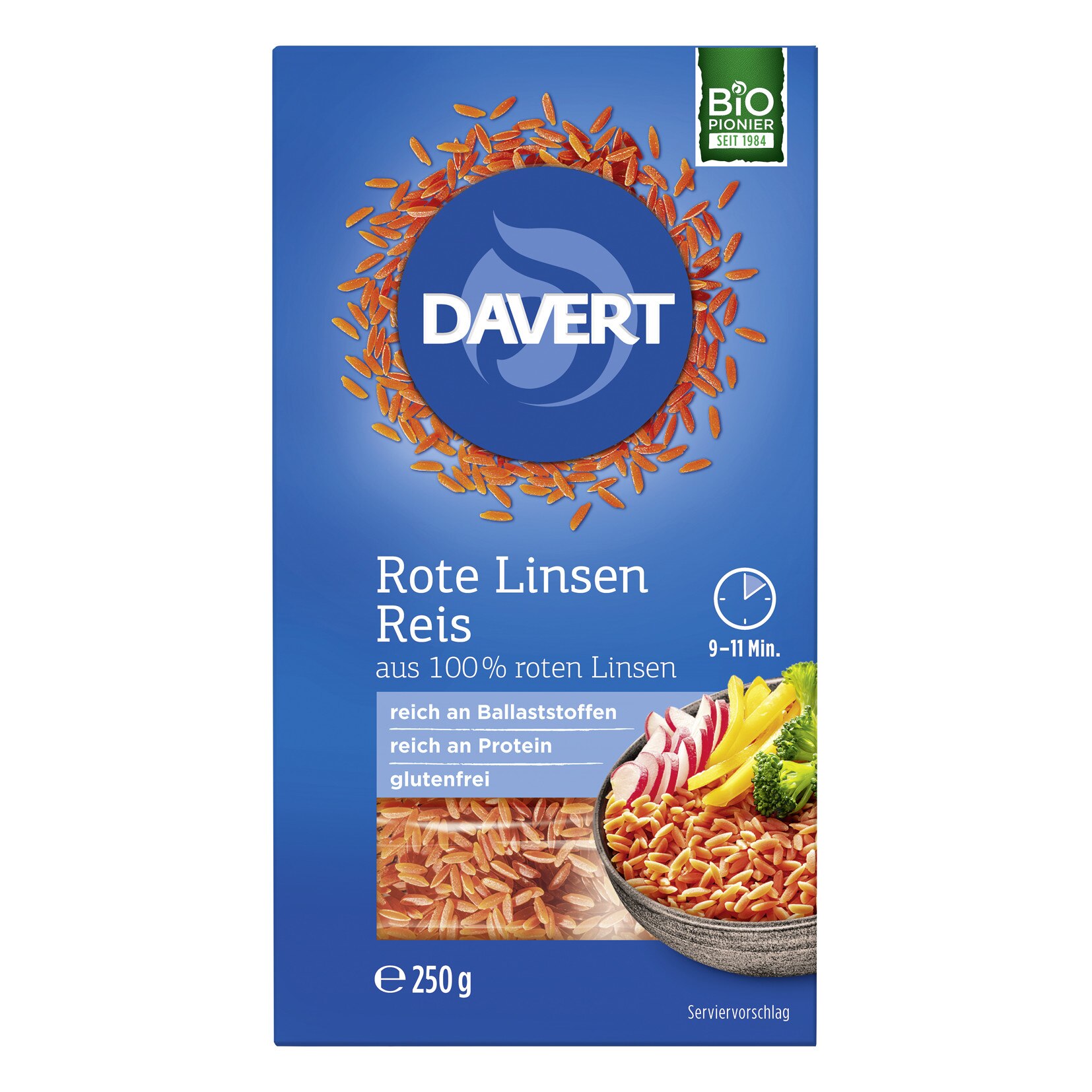 Linte rosie in forma de orez, Davert, bio, 250g