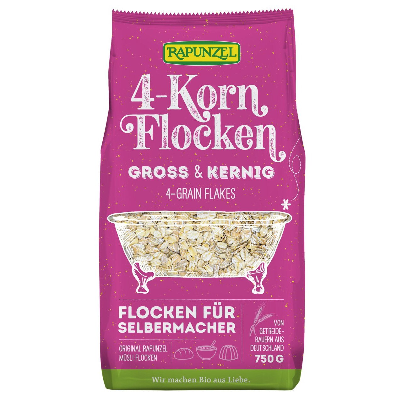 Fulgi mari din 4 cereale, Rapunzel, bio, 750g