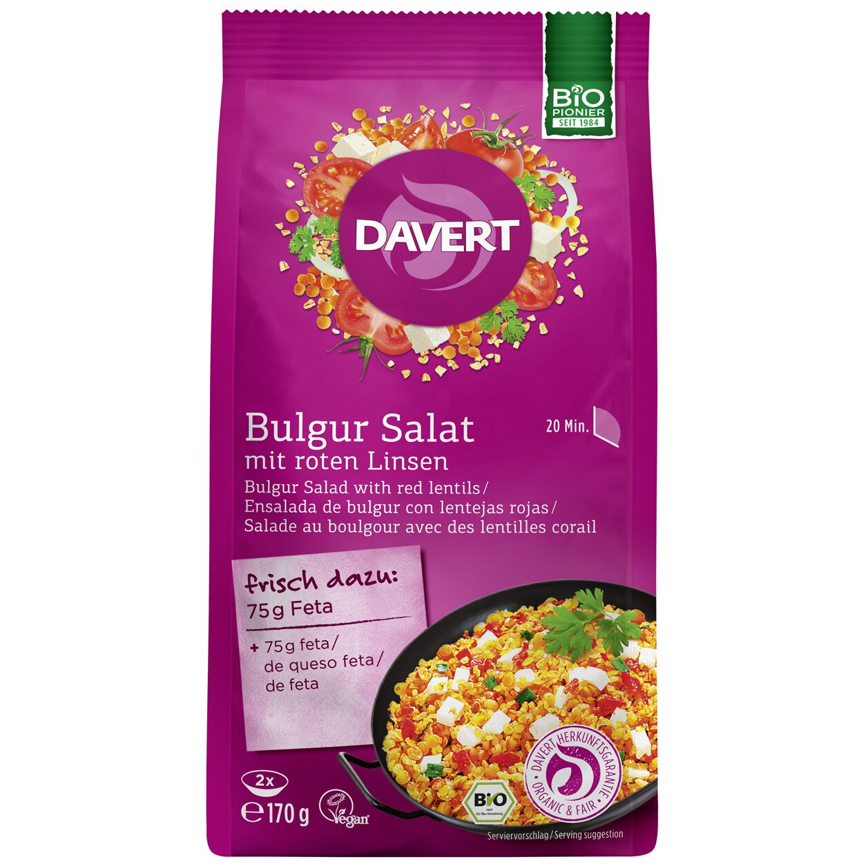 Salata de bulgur cu linte rosie, Davert, bio, 170g