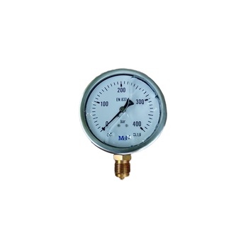Manometru 0-400 bari, diametru 63mm, carcasa inox cu glicerina (antivibratii), radial (montare pe verticala) Manometru 0-400 bari, diametru 63mm, carcasa inox cu glicerina (antivibratii), radial (montare pe verticala)