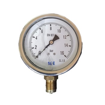 Manometru 0-16 bari, diametru 100mm, carcasa inox cu glicerina (antivibratii), radial (montare pe verticala) Manometru 0-16 bari, diametru 100mm, carcasa inox cu glicerina (antivibratii), radial (montare pe verticala)