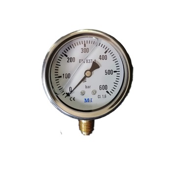 Manometru 0-600 bari, diametru 63mm, carcasa inox cu glicerina (antivibratii), radial (montare pe verticala) Manometru 0-600 bari, diametru 63mm, carcasa inox cu glicerina (antivibratii), radial (montare pe verticala)