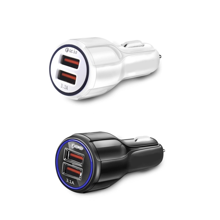 Комплект от 2 USB адаптера, FAC, 3.1A, бял/черен